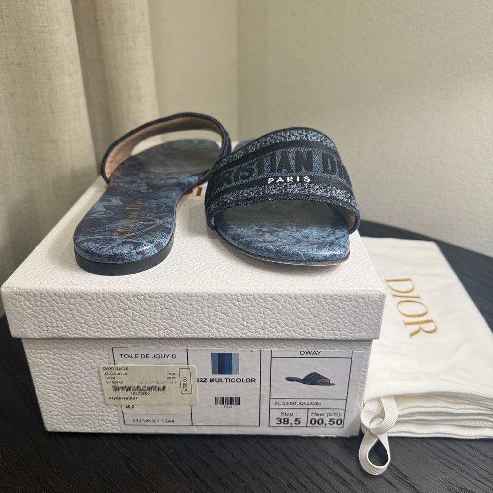 Christian Dior Dway Slide Sandal Embroidered Logo Blue 38.5 - Picture 8 of 8